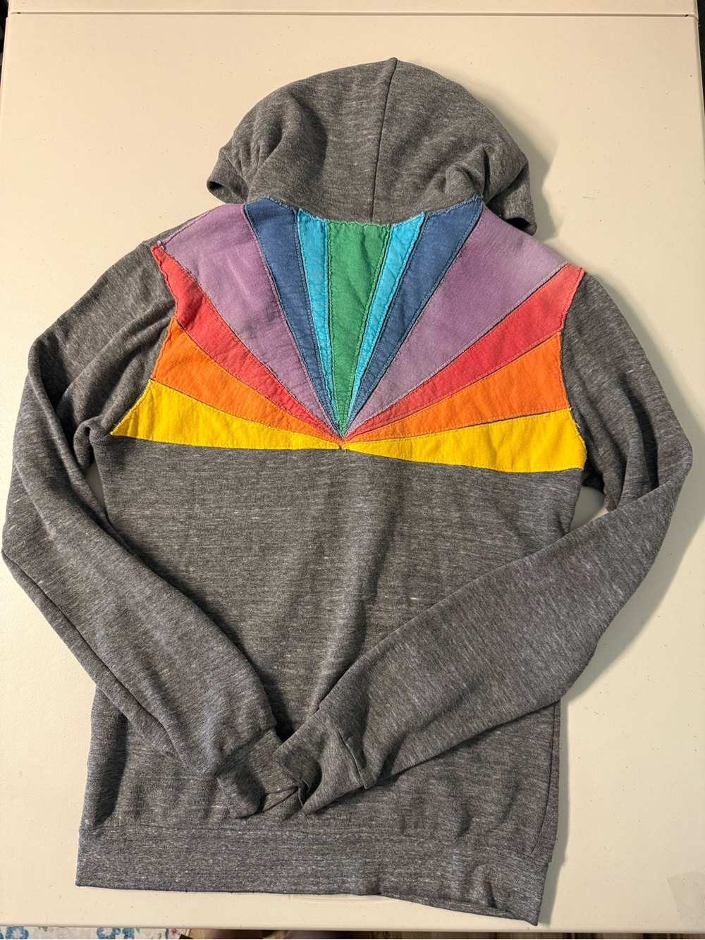 VTG Aviator Nation Sunburst Rainbow Full Zip Hoodie Heather Gray Small